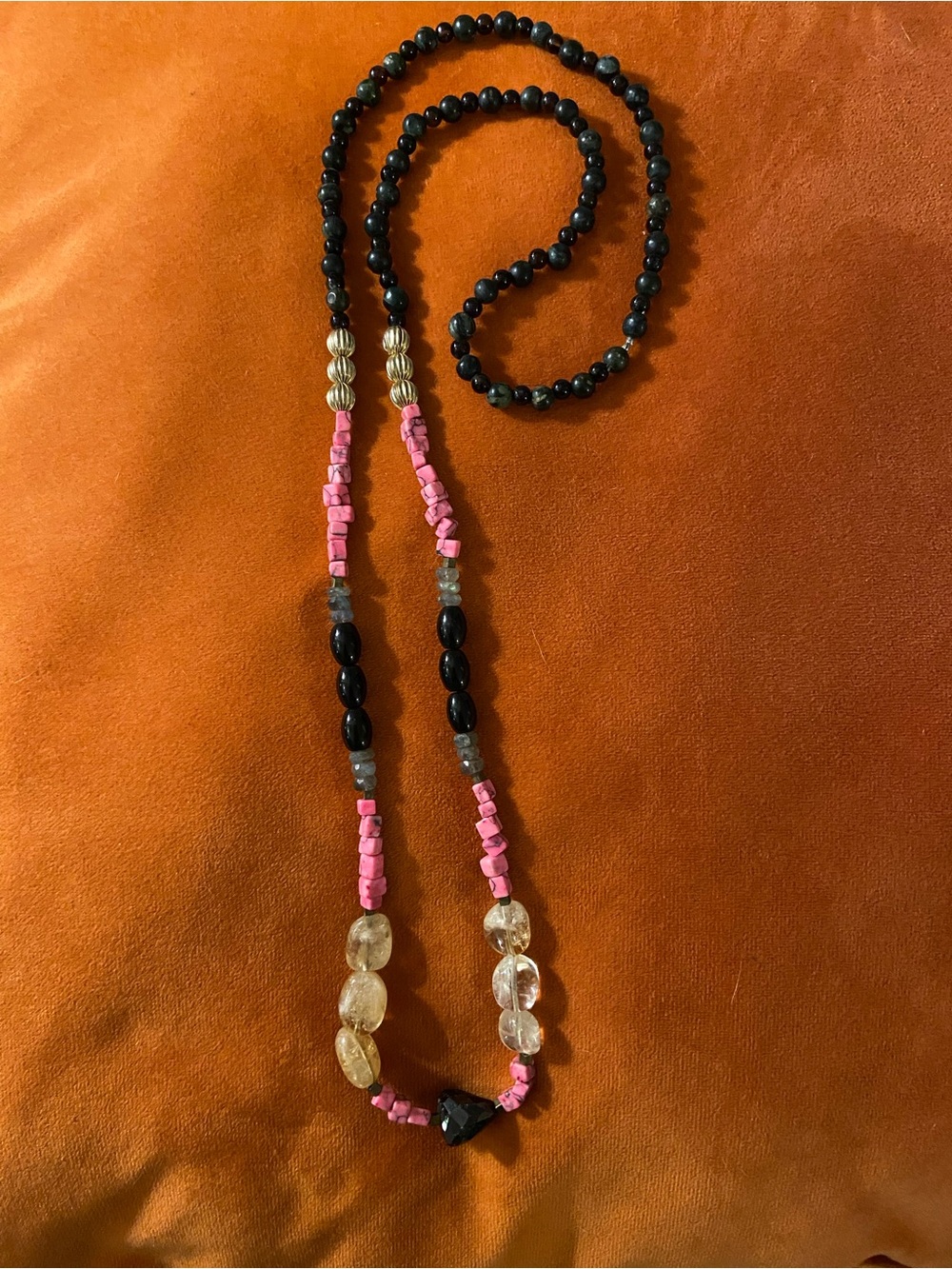 Amethyst, black tourmaline, citrine, labradorite with Gold Accents